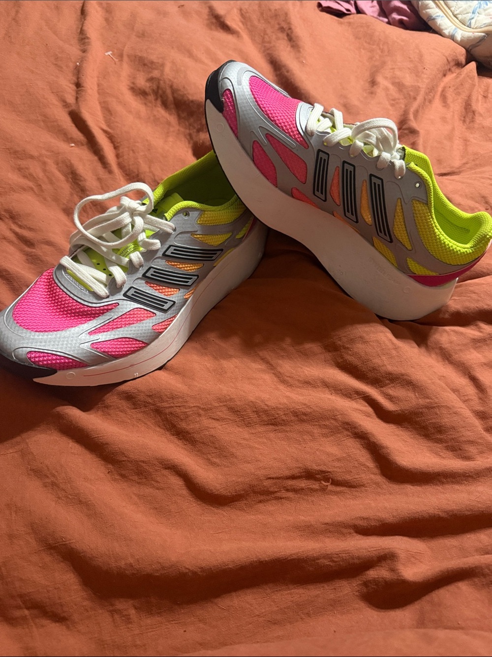adidas Neon Pink and Lime Platform Athletic Sneakers